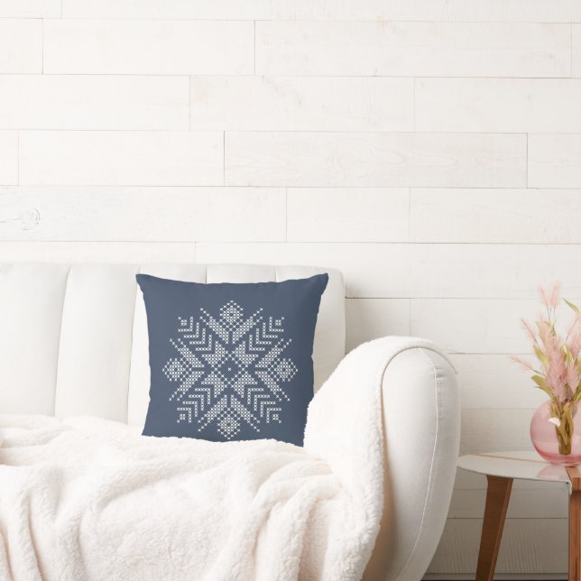 Christmas cross stitch snowflake design throw pillow (Couch)
