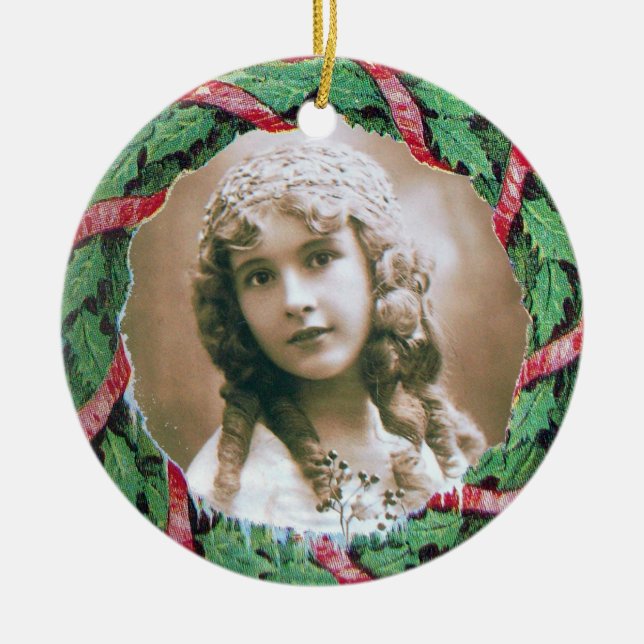 CHRISTMAS CROWN PHOTO TEMPLATE , Red Ruby Ceramic Ornament (Front)