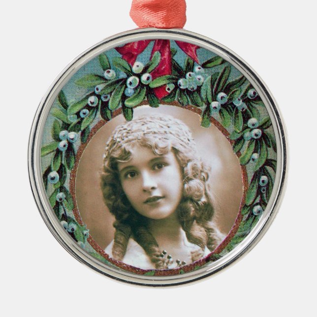 CHRISTMAS CROWN WITH MISTLETOES PHOTO TEMPLATE METAL ORNAMENT (Front)