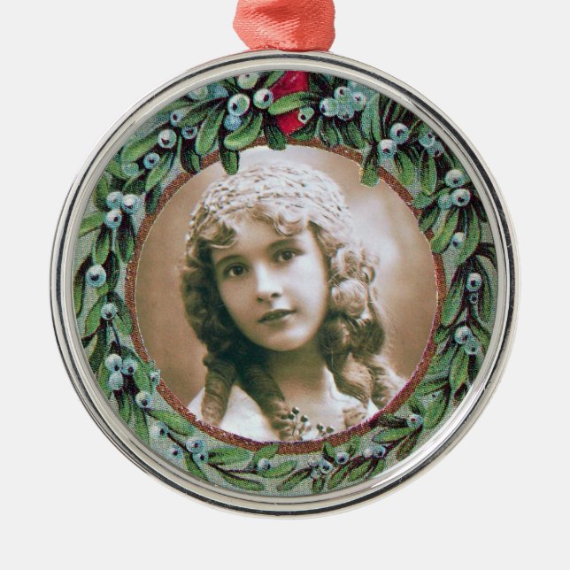 CHRISTMAS CROWN WITH MISTLETOES PHOTO TEMPLATE METAL ORNAMENT (Front)