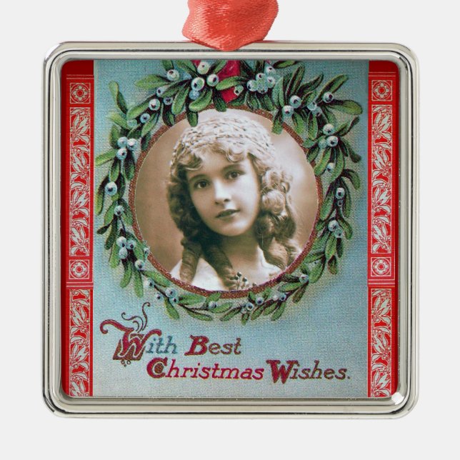 CHRISTMAS CROWN WITH MISTLETOES PHOTO TEMPLATE METAL ORNAMENT (Front)