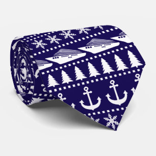 Christmas Cruise Ship Patterned Blue Tie