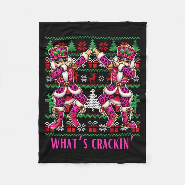 Christmas Crushing It Nutcracker - Funny Retro Ugl Fleece Blanket (Front)