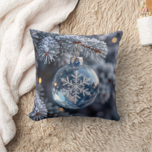 Christmas Crystal Snowflake Ornament Throw Pillow