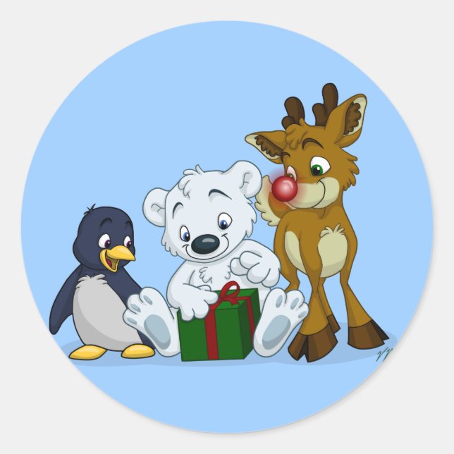 Christmas Cubs Classic Round Sticker (Front)