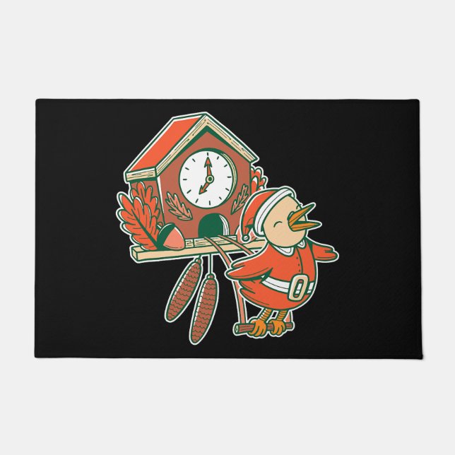 Christmas cuckoo clock, Black Forest bird Xmas Doormat (Front)