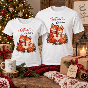 Christmas Cuddles Fox Couple Cozy Scandinavian Hol T-Shirt
