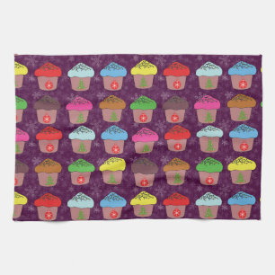 Christmas cup cakes kitchen towel