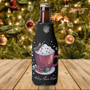 Christmas Cup of Hot Chocolate Black Bottle Cooler