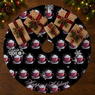 Christmas Cup of Hot Chocolate Black Fleece Tree Skirt