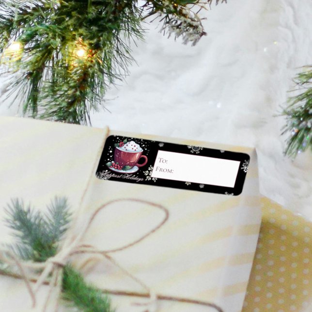 Christmas Cup of Hot Chocolate | Black Gift (Christmas Cup of Chocolate Gift Label)