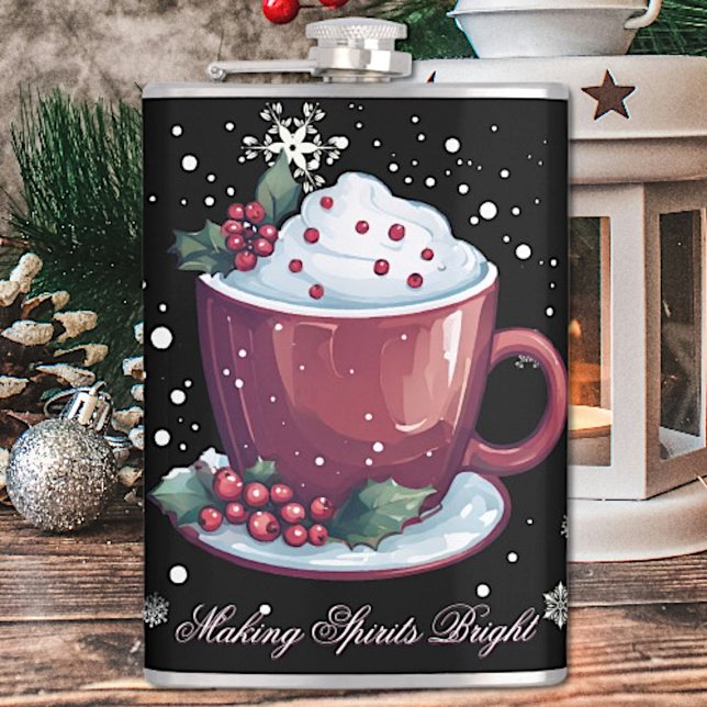 Christmas Cup of Hot Chocolate | Black Hip Flask (Creator Uploaded)