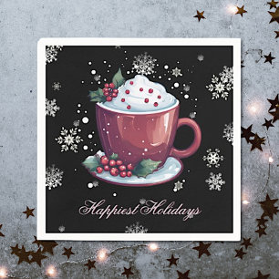 Christmas Cup of Hot Chocolate   Black Napkin