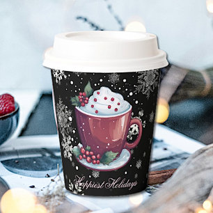 Christmas Cup of Hot Chocolate   Black Paper Cups