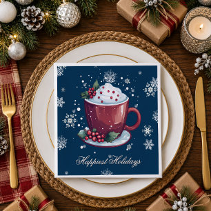 Christmas Cup of Hot Chocolate Blue Napkin