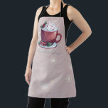 Christmas Cup of Hot Chocolate | Blush Pink Apron<br><div class="desc">Stir up some holiday magic in the kitchen with this charming Blush Pink Christmas Cup of Hot Chocolate Apron, featuring a cozy watercolor design of a steaming cup of hot chocolate adorned with holly berries, delicate white snowflakes, and gentle falling snow. The phrase Happiest Holidays is beautifully scripted in elegant...</div>