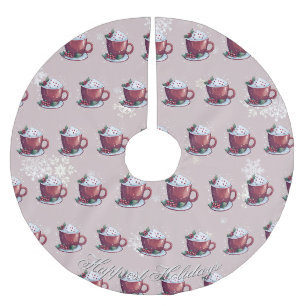 Christmas Cup of Hot Chocolate Blush Pink Brushed Polyester Tree Skirt