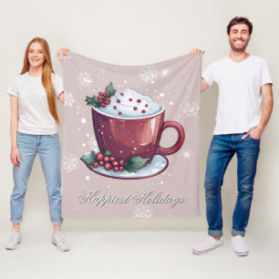 Christmas Cup of Hot Chocolate   Blush Pink Fleece Blanket