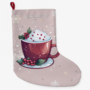 Christmas Cup of Hot Chocolate   Blush Pink Large Christmas Stocking