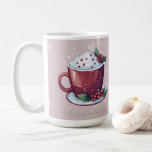 Christmas Cup of Hot Chocolate | Blush Pink Mug<br><div class="desc">Sip in seasonal style with this festive holiday Blush Pink Christmas Cup of Hot Chocolate Coffee Mug, featuring a charming watercolor illustration of a steaming cup of Christmas hot chocolate adorned with holly berries, delicate white snowflakes, and soft falling snow. The cheerful phrase Happiest Holidays is elegantly scripted, adding a...</div>