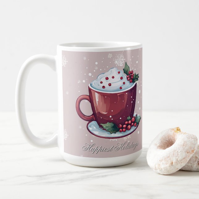 Christmas Cup of Hot Chocolate | Blush Pink Mug (With Donut)