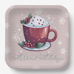 Christmas Cup of Hot Chocolate   Blush Pink Paper Plate