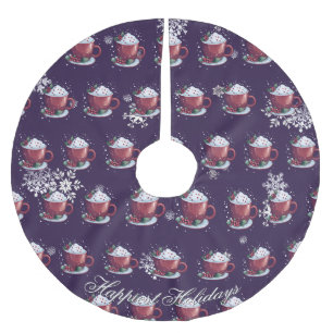 Christmas Cup of Hot Chocolate   Purple Brushed Polyester Tree Skirt