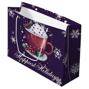 Christmas Cup of Hot Chocolate   Purple Large Gift Bag