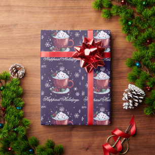 Christmas Cup of Hot Chocolate Purple Wrapping Paper