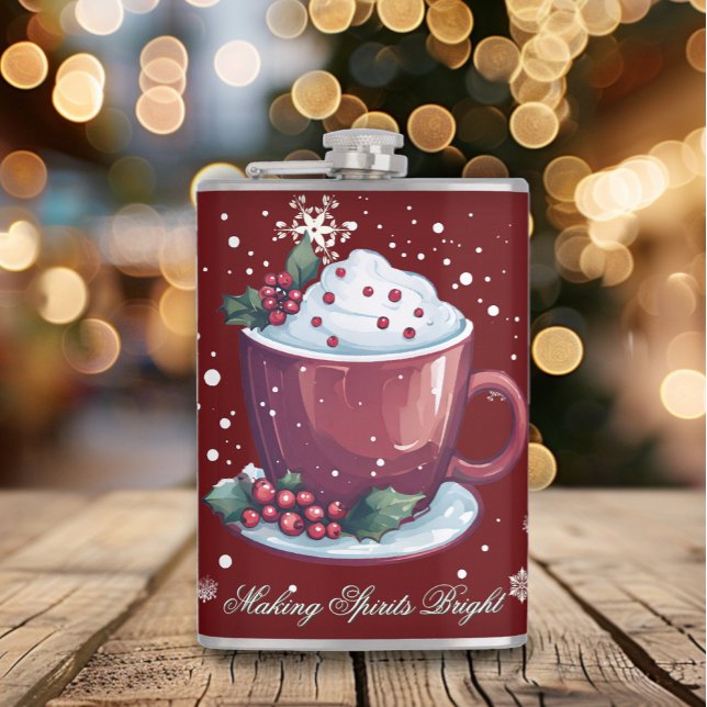 Christmas Cup of Hot Chocolate | Red Hip Flask (Red Christmas Cup of Hot Chocolate Flask)