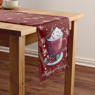 Christmas Cup of Hot Chocolate Red Medium Table Runner