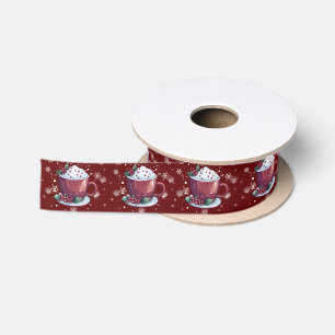 Christmas Cup of Hot Chocolate   Red Satin Ribbon