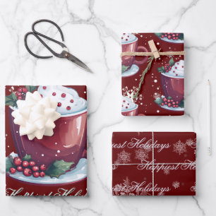 Christmas Cup of Hot Chocolate Red Wrapping Paper Sheet