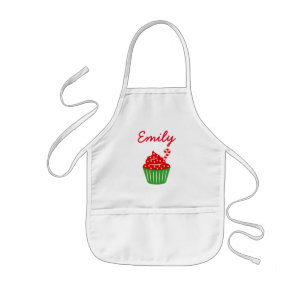 Girls Womens Boys Men Kitchen Personalized Christmas Apron The head Cookie Maker Toddler Kids Adult Holiday Baking Red Glitter