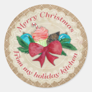 Christmas cupcake bow pinecone from the kitchen of classic round sticker