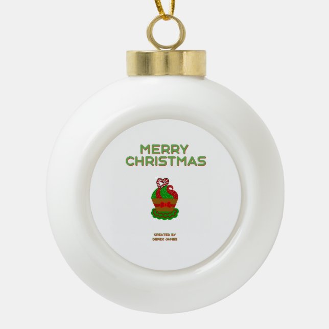 Christmas Cupcake Ceramic Ball Ornament (Front)