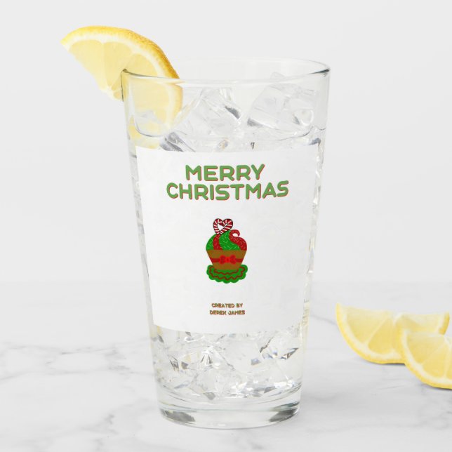 Christmas Cupcake Glass Tumbler (Front Ice)