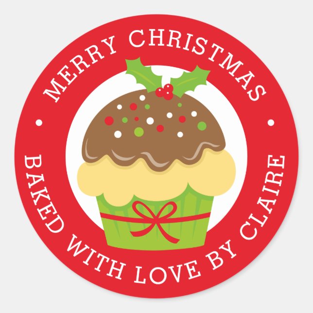 Christmas Cupcake Personalized Home Baking Classic Round Sticker (Front)