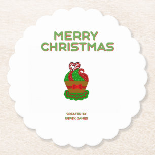 Christmas Cupcake Scalloped Round Paper Coaster