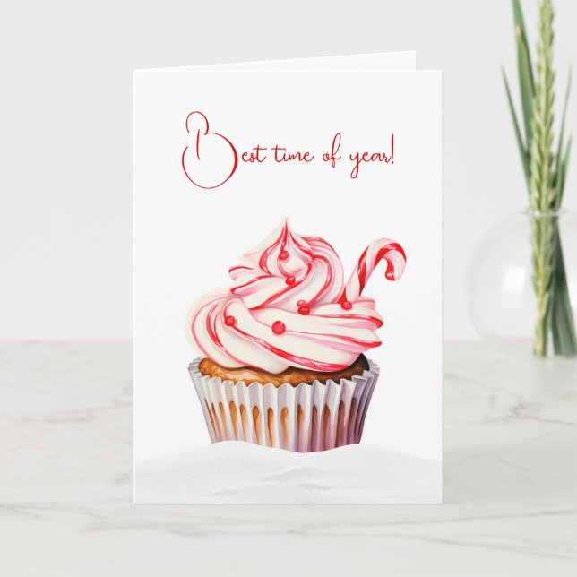 Christmas Cupcake With Candy Cane Card (Front)