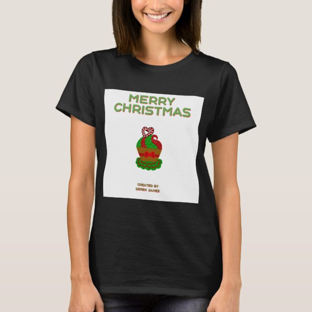 Christmas Cupcake Women's Black Basic T Shirt (Front)