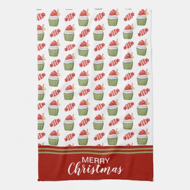 Christmas Cupcakes and Candies Kitchen Towel (Vertical)