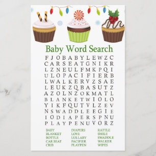 christmas cupcakes Baby Shower Word Search Game