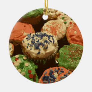 Christmas Cupcakes with Sprinkles Ceramic Ornament