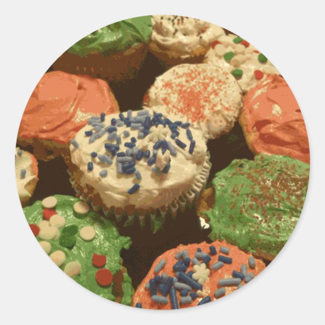 Christmas Cupcakes with Sprinkles Classic Round Sticker (Front)