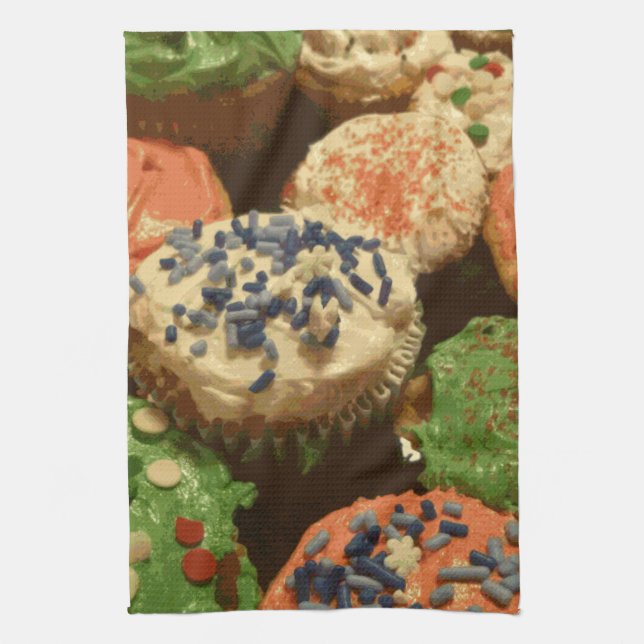 Christmas Cupcakes with Sprinkles Kitchen Towel (Vertical)