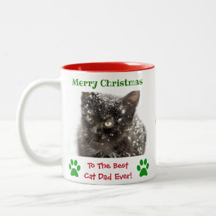 Christmas Custom Best Cat Dad Ever Pet Photo Two-Tone Coffee Mug