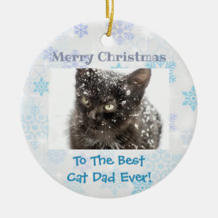 Christmas Custom Best Cat Dad Ever Photo Ceramic Ornament