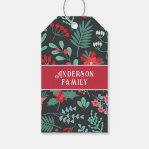 Christmas custom family name flower pattern gift tags