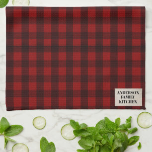 Christmas custom family plaid red kitchen towel